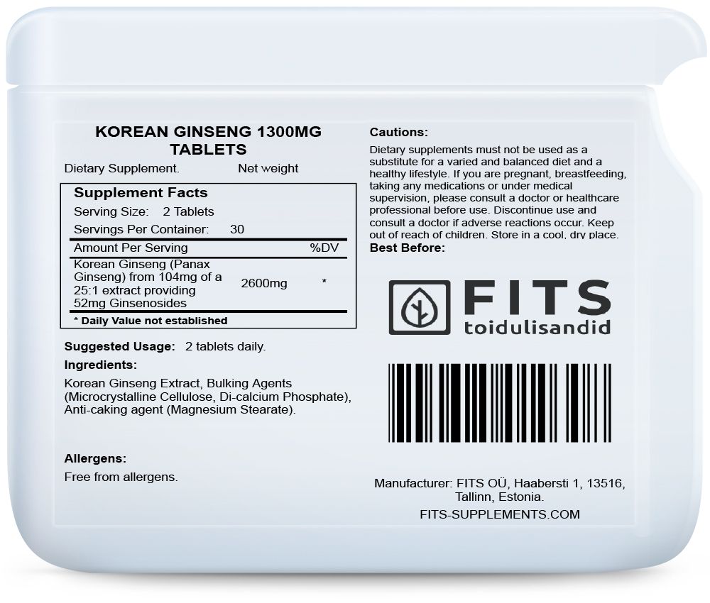 FITS Żeń-szeń koreański 1300mg 60 tabletek - 2