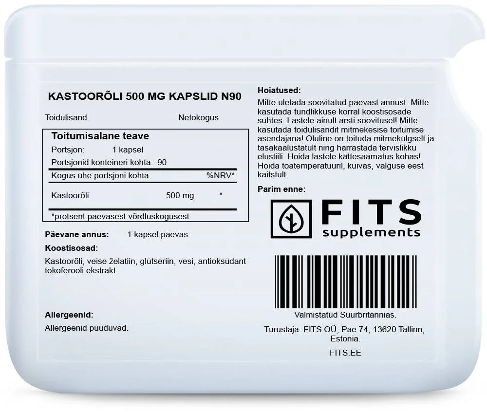 Castor Oil 500mg 90 softgels - FITS Dietary Supplements