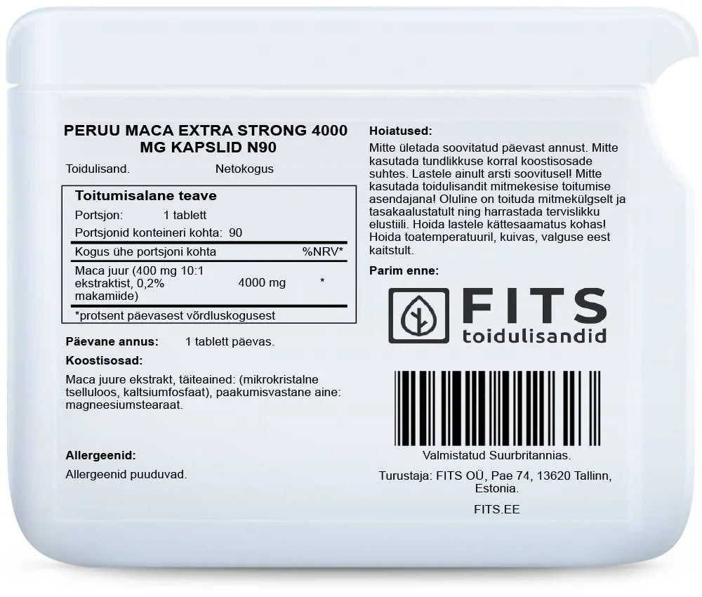 Maca Extra Strong 4000mg 30 capsules - FITS Dietary Supplements