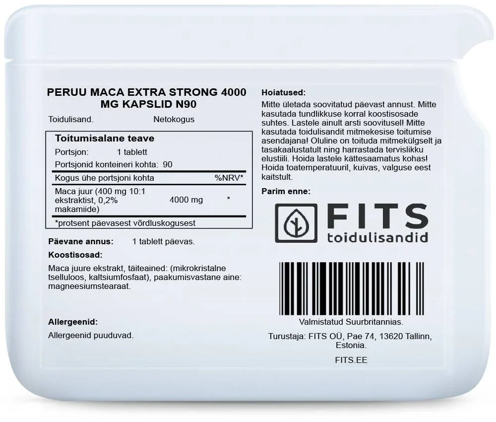 Maca Extra Strong 4000mg 90 capsules - FITS Dietary Supplements