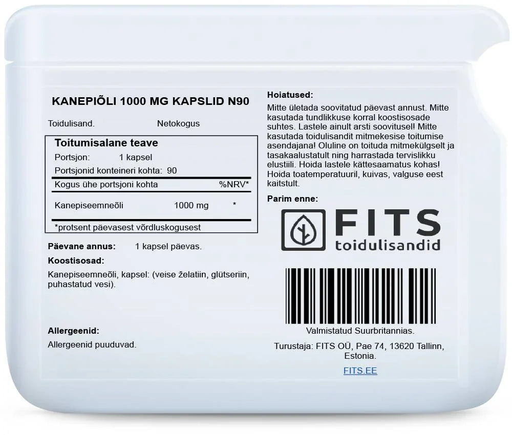 Hemp seed oil 1000mg 90 capsules - FITS Dietary Supplements