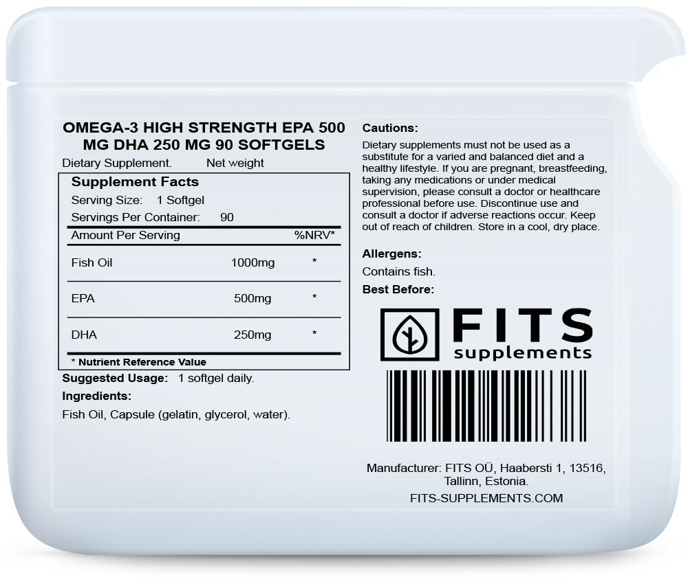 Omega-3 o wysokiej mocy EPA 500 mg DHA 250 mg 90 miękkich kapsułek