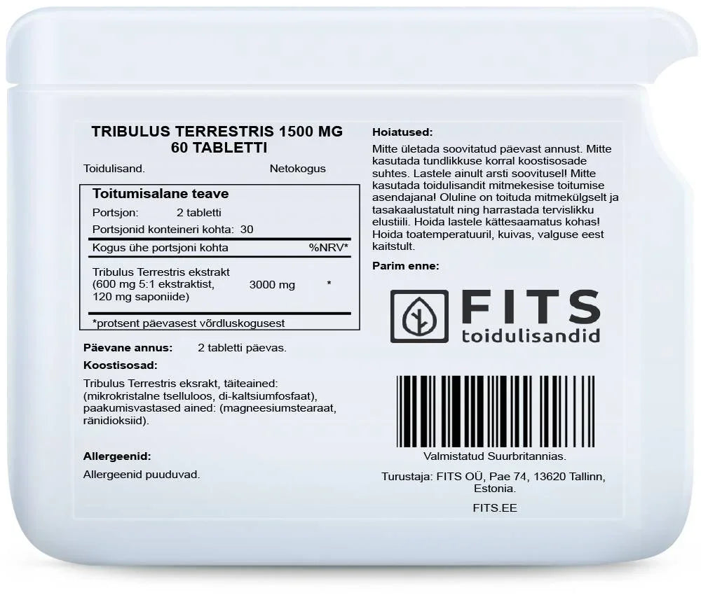 Tribulus Terrestris 1500mg 60 tablets - FITS Dietary Supplements