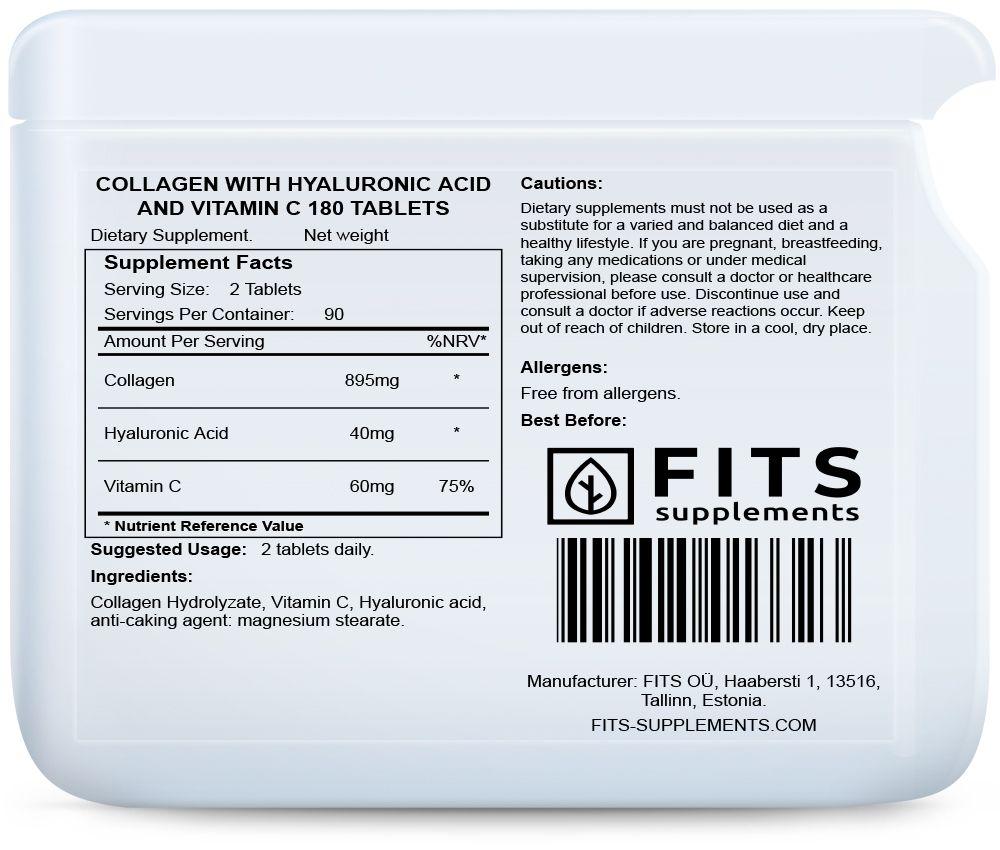 Kolagen z kwasem hialuronowym i witaminą C 180 tabletek