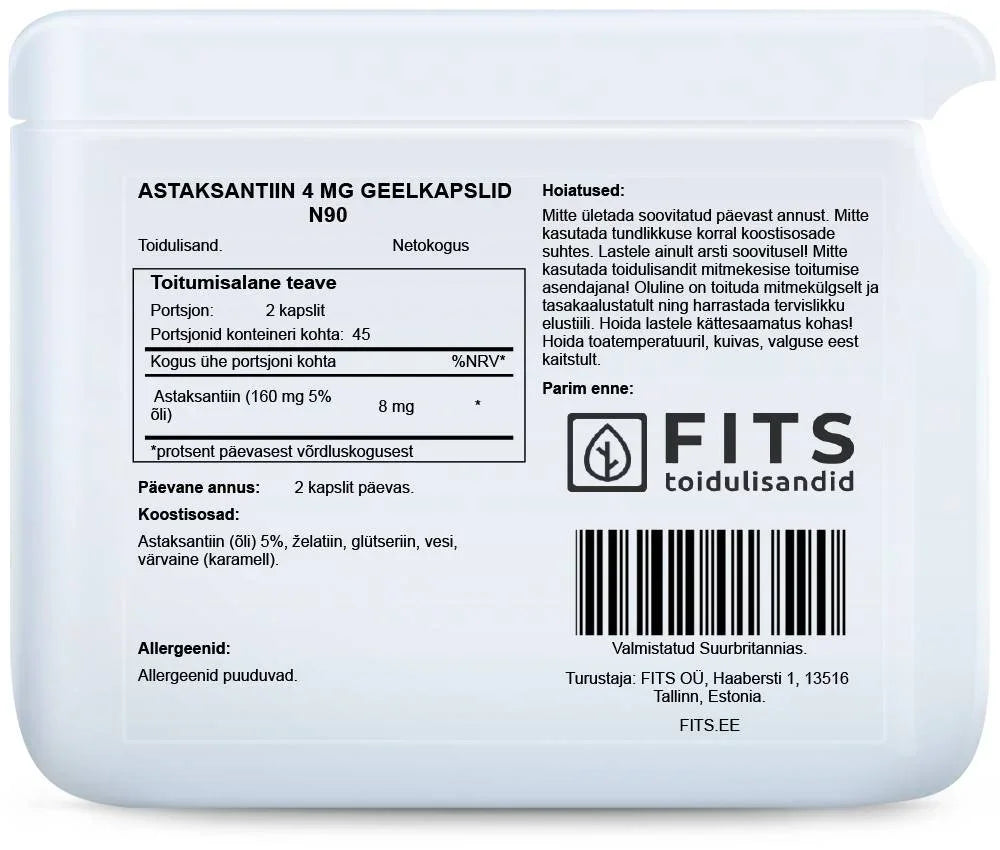 Astaxanthin 4mg 90 softgels - FITS Dietary Supplements