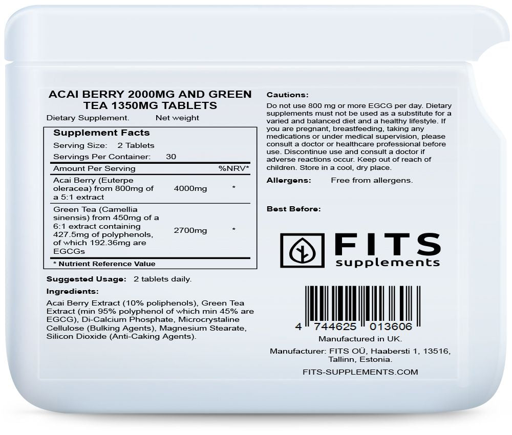 Acai Berry 2000mg i Zielona Herbata 1350mg 60 tabletek
