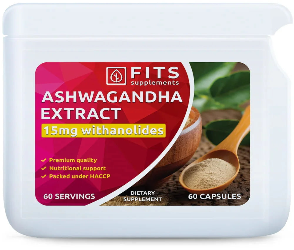 Ashwagandha Extract Strong 600mg 15mg vitatinoids 60 capsules - FITS Dietary Supplements