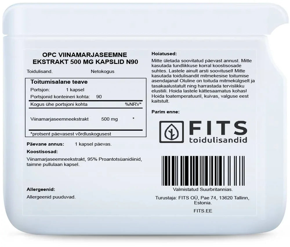 OPC Grape Seed Extract 500mg 90 capsules - FITS Dietary Supplements