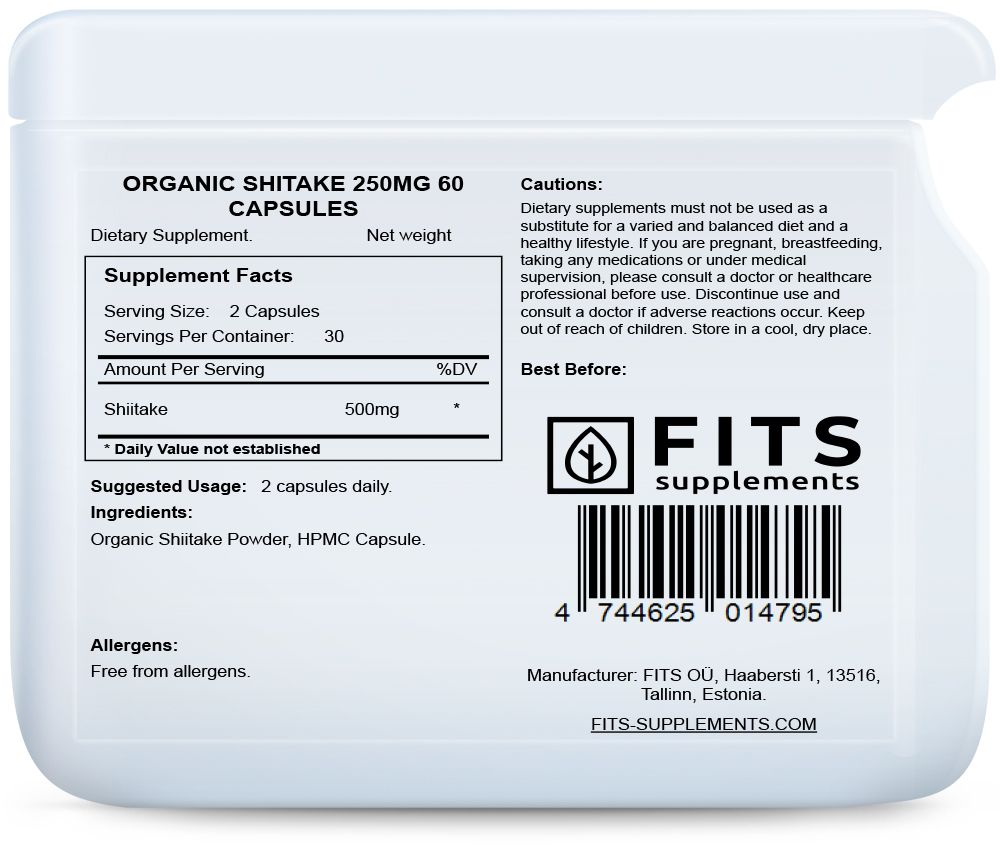Organiczne Shiitake 250mg 60 kapsułek