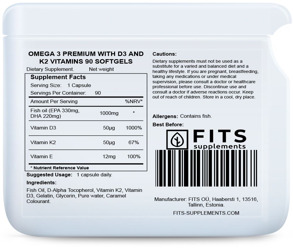 Omega 3 Premium z witaminami D3 i K2 90 miękkich kapsułek