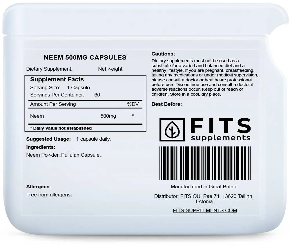 Neem 500mg 60 capsules - FITS Dietary Supplements