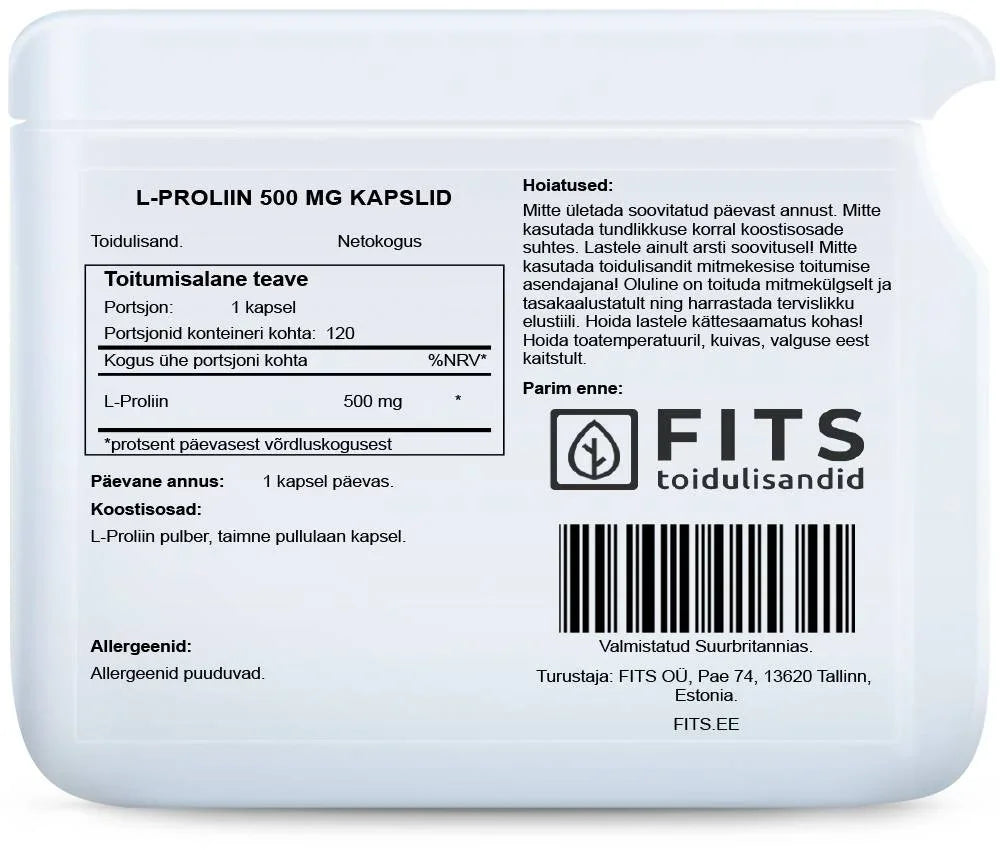 L-Proline 500mg 120 capsules - FITS Dietary Supplements