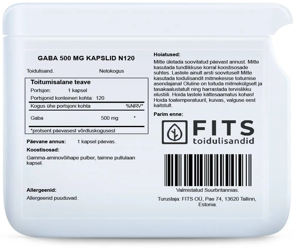GABA 500mg 120 capsules - FITS Dietary Supplements
