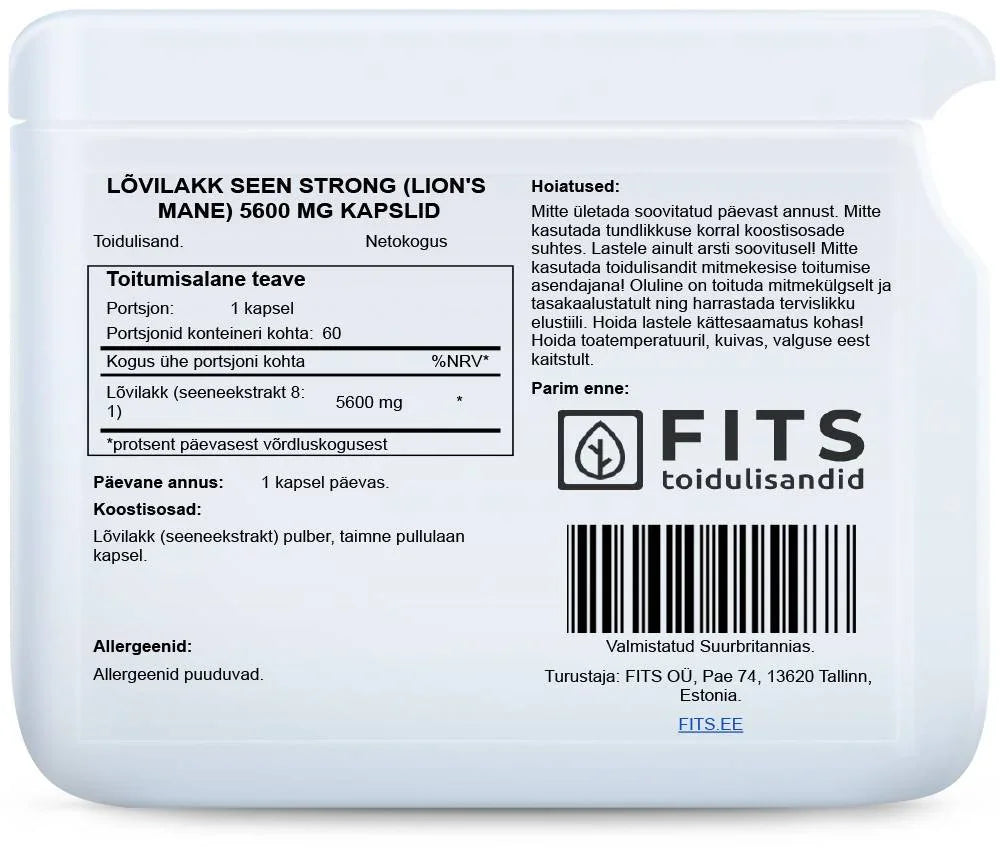 Lion's Mane Strong 5600mg 60 capsules - FITS Dietary Supplements