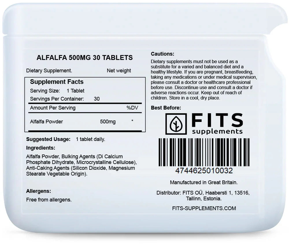 Alfalfa 500mg 30 tablets - FITS Dietary Supplements