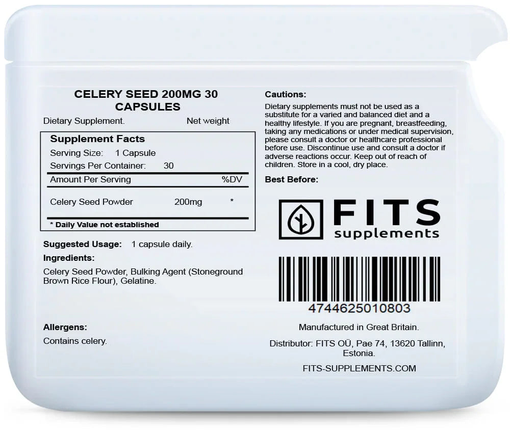 Celery Seed 200mg 30 capsules - FITS Dietary Supplements