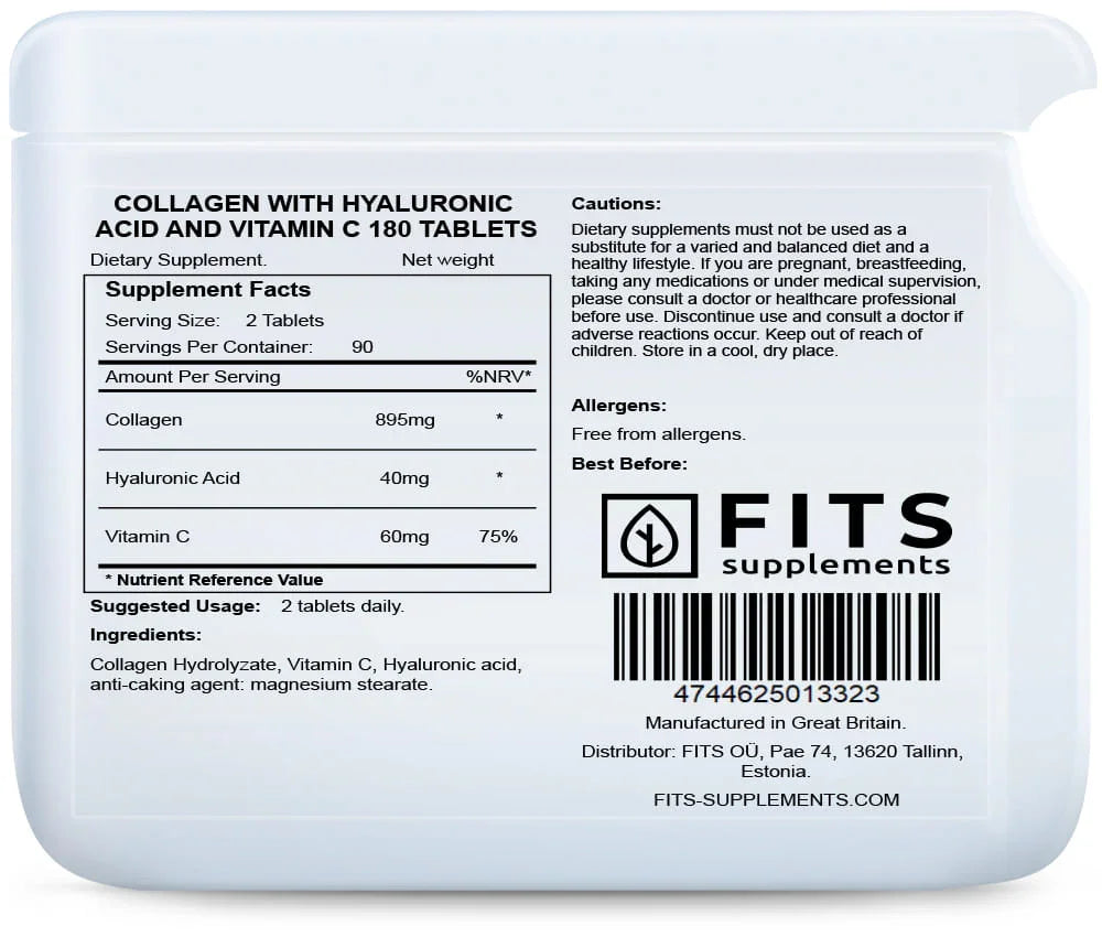 Collagen with Hyaluronic Acid and Vitamin C 180 tablets - FITS Dietary Supplements