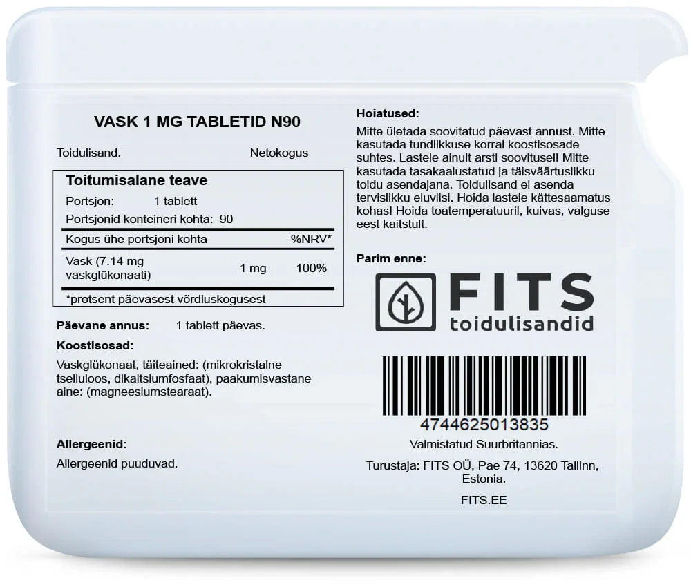 Copper 1mg 90 tablets - FITS Dietary Supplements