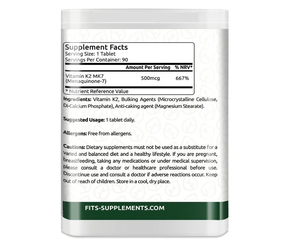 Vitamin K2 MK7 500 mcg 90 tablets - FITS Dietary Supplements