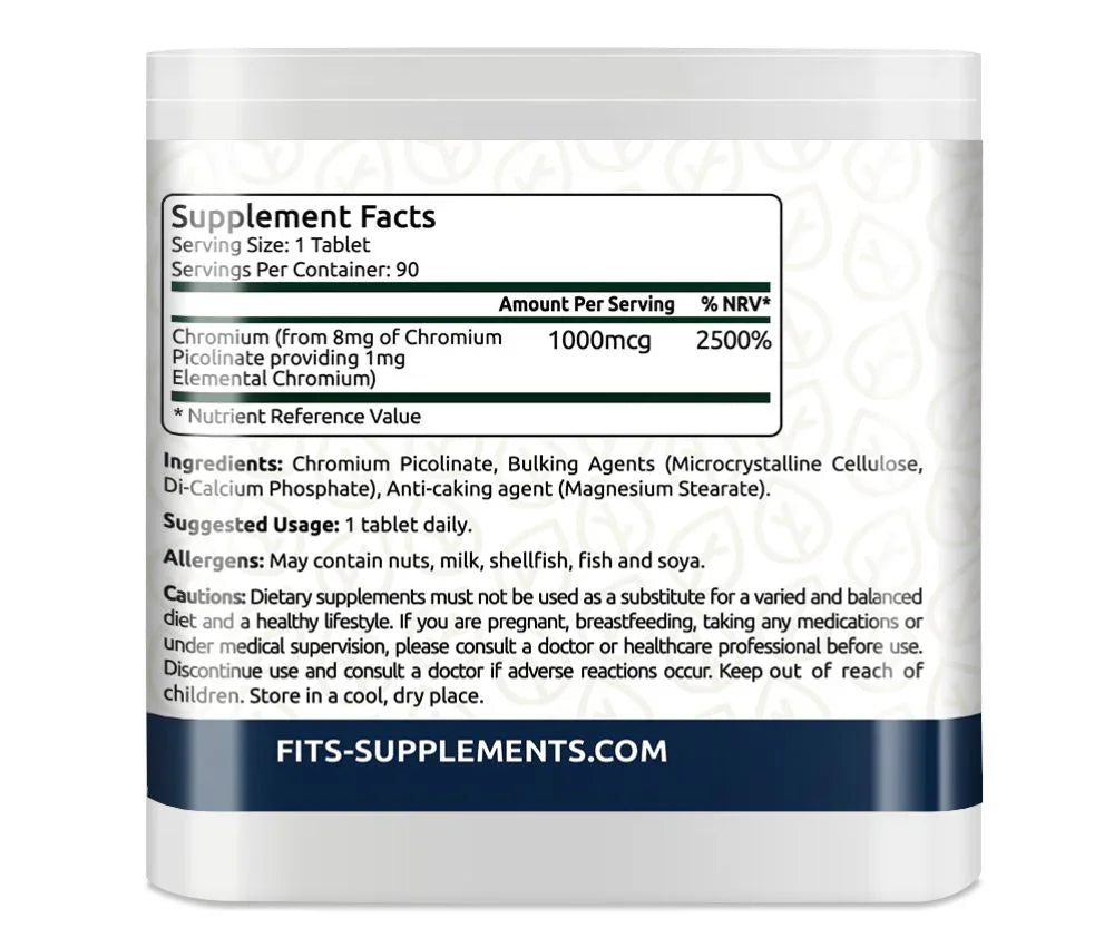 Chromium 1000mcg 90 tablets - FITS Dietary Supplements