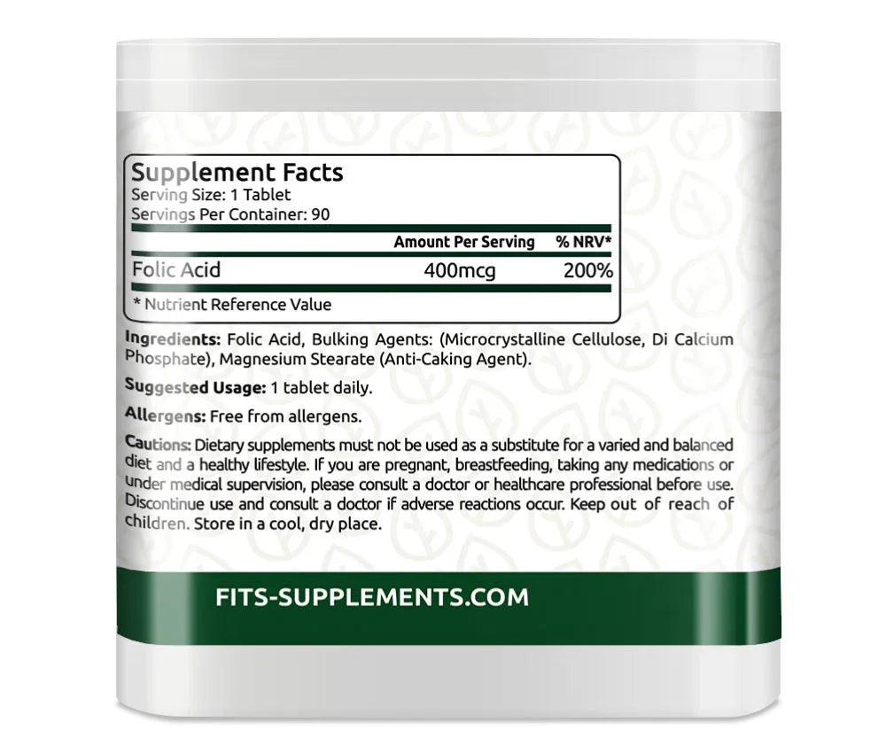 Folic acid 400mcg 90 tablets - FITS Dietary Supplements