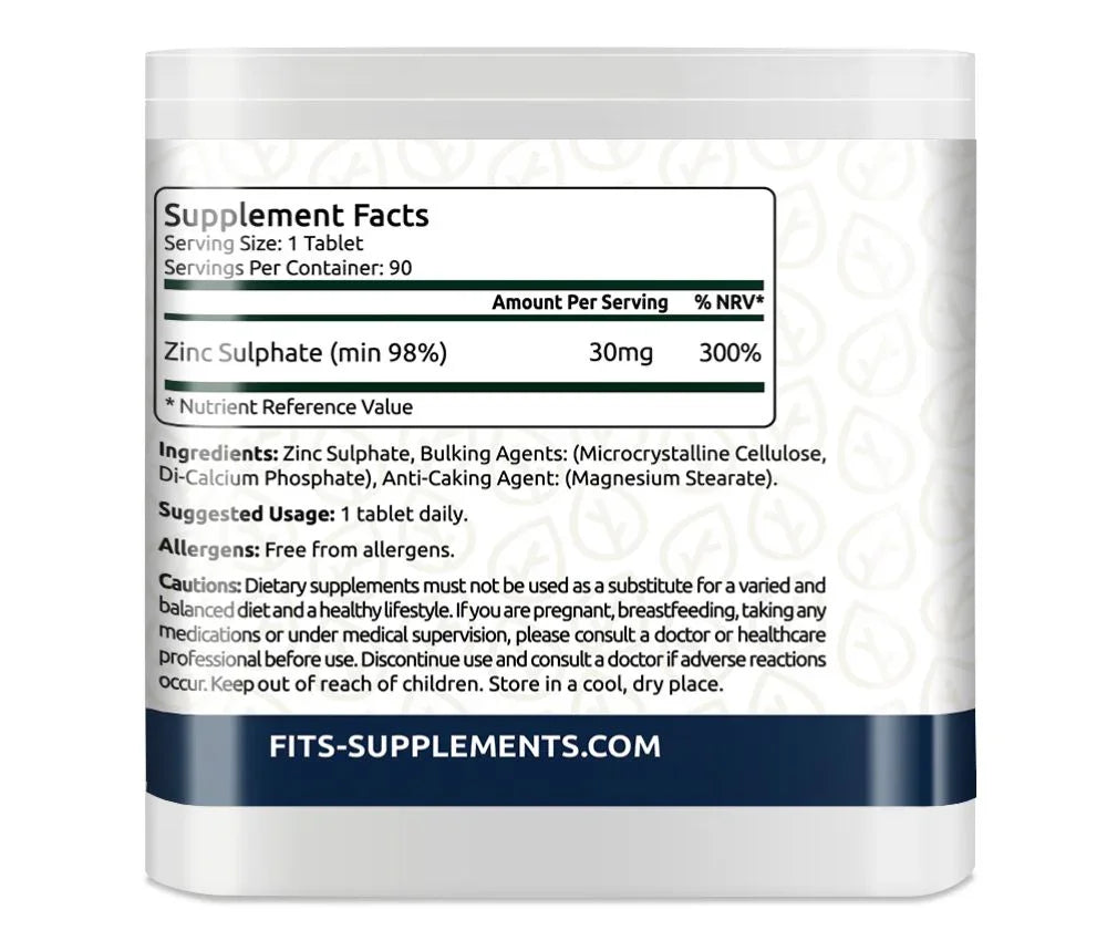 Zinc 30mg 90 tablets - FITS Dietary Supplements