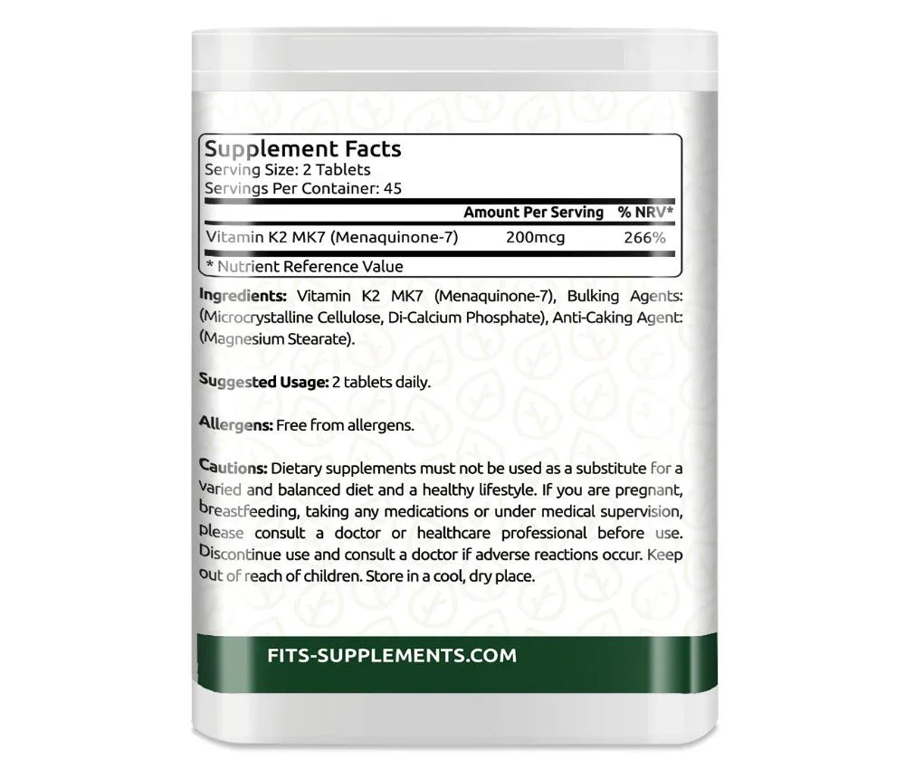 Vitamin K2 MK7 100 mcg 90 tablets - FITS Dietary Supplements