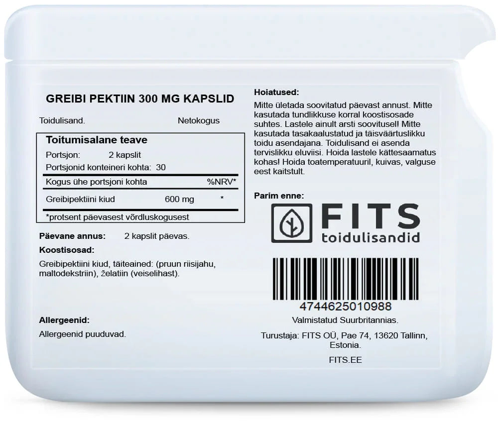 Grapefruit Pectin Fibre 300mg 60 capsules - FITS Dietary Supplements