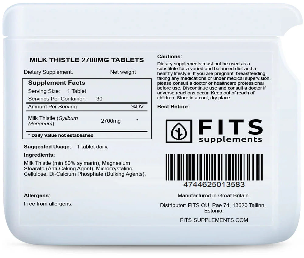 Milk Thistle 2700mg 30 tablets - FITS Dietary Supplements