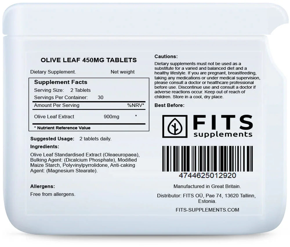 Olive Leaf 450mg 60 tablets - FITS Dietary Supplements