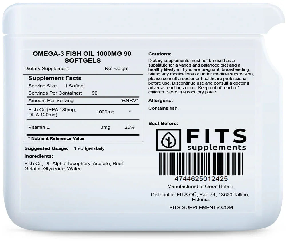 Omega-3 Fish Oil 1000mg 90 softgels - FITS Dietary Supplements