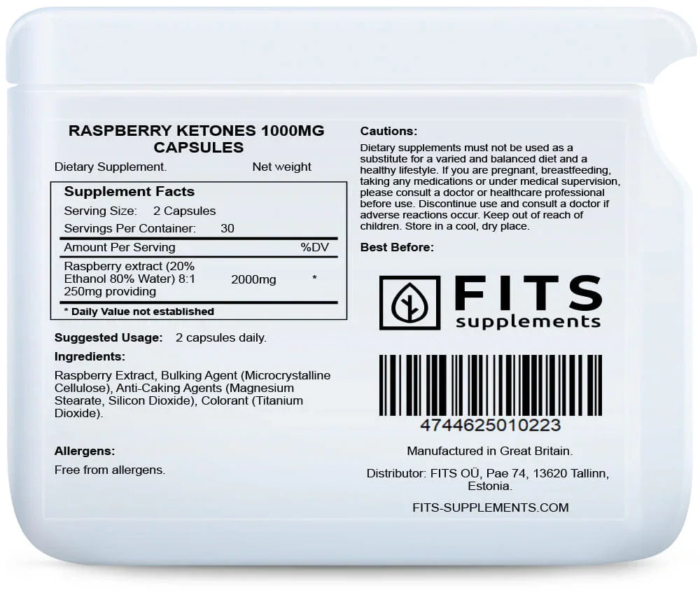 Raspberry Ketones 1000mg 60 capsules - FITS Dietary Supplements