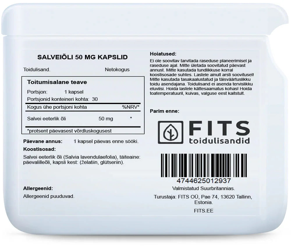 Sage Oil 50mg 30 capsules - FITS Dietary Supplements