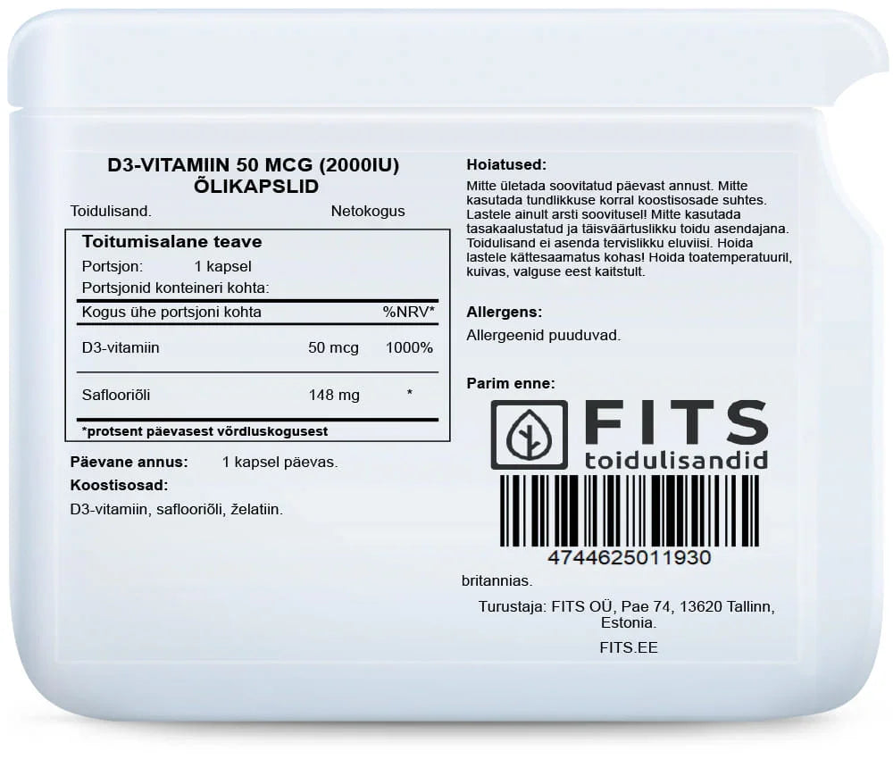 Vitamin D3 2000IU 30 softgels - FITS Dietary Supplements